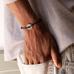 New HappyBulle Bracelet homme personnalisé cordon double médaille gravée plaqué or cible 20 mm Plaqué or 18k