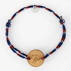 Clearance HappyBulle Bracelet homme personnalisé cordage BLEU BLANC ROUGE médaille gravée bois ronde 2 trous 21 mm