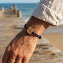 Sale HappyBulle Bracelet homme personnalisé cordage marin simple médaille gravée ronde 2 trous 21 mm Bois