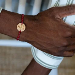 Sale HappyBulle Bracelet homme personnalisé cordage marin simple médaille gravée ronde 2 trous 21 mm Bois