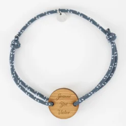 Sale HappyBulle Bracelet homme personnalisé cordage marin simple médaille gravée ronde 2 trous 21 mm Bois