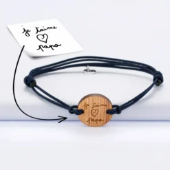 Online HappyBulle Bracelet homme personnalisé cordon double médaille gravée ronde 2 trous 21 mm Bois