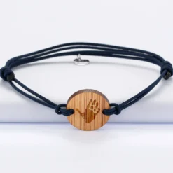 Online HappyBulle Bracelet homme personnalisé cordon double médaille gravée ronde 2 trous 21 mm Bois