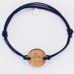 Online HappyBulle Bracelet homme personnalisé cordon double médaille gravée ronde 2 trous 21 mm Bois
