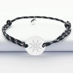 Discount HappyBulle Bracelet homme personnalisé cordage marin simple médaille gravée argent 2 trous 20 mm - Edition spéciale Marin Argent rhodié 925