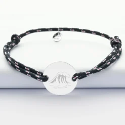 Discount HappyBulle Bracelet homme personnalisé cordage marin simple médaille gravée argent 2 trous 20 mm - Edition spéciale Marin Argent rhodié 925
