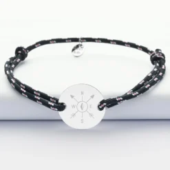 Discount HappyBulle Bracelet homme personnalisé cordage marin simple médaille gravée argent 2 trous 20 mm - Edition spéciale Marin Argent rhodié 925