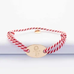 Sale HappyBulle Bracelet homme personnalisé cordon marin tressé médaille gravée plaqué or ovale 25x16 mm Plaqué or 18k