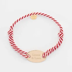 Sale HappyBulle Bracelet homme personnalisé cordon marin tressé médaille gravée plaqué or ovale 25x16 mm Plaqué or 18k