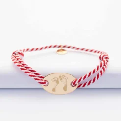 Sale HappyBulle Bracelet homme personnalisé cordon marin tressé médaille gravée plaqué or ovale 25x16 mm Plaqué or 18k