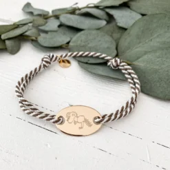 Sale HappyBulle Bracelet homme personnalisé cordon marin tressé médaille gravée plaqué or ovale 25x16 mm Plaqué or 18k