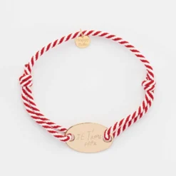 Sale HappyBulle Bracelet homme personnalisé cordon marin tressé médaille gravée plaqué or ovale 25x16 mm Plaqué or 18k