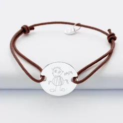 Online HappyBulle Bracelet homme personnalisé cordon simple médaille gravée argent 2 trous 20 mm Argent rhodié 925