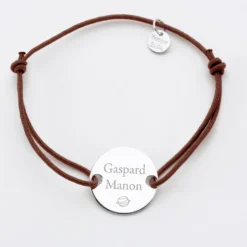 Online HappyBulle Bracelet homme personnalisé cordon simple médaille gravée argent 2 trous 20 mm Argent rhodié 925