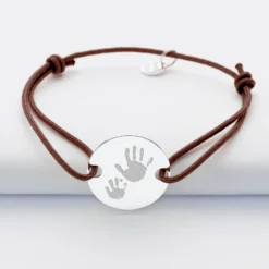 Online HappyBulle Bracelet homme personnalisé cordon simple médaille gravée argent 2 trous 20 mm Argent rhodié 925
