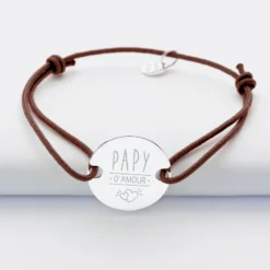 Online HappyBulle Bracelet homme personnalisé cordon simple médaille gravée argent 2 trous 20 mm Argent rhodié 925