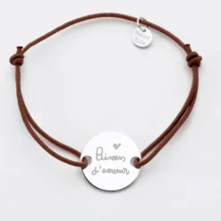 Online HappyBulle Bracelet homme personnalisé cordon simple médaille gravée argent 2 trous 20 mm Argent rhodié 925