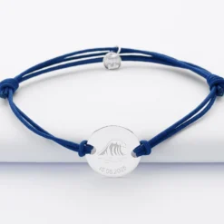 Clearance HappyBulle Bracelet homme personnalisé cordon doublé médaille gravée argent 2 trous 20 mm - Edition spéciale Marin Argent rhodié 925