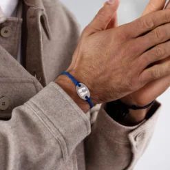 Best HappyBulle Bracelet homme personnalisé cordon doublé médaille gravée argent ovale 25x16 mm Argent rhodié 925