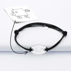 Best HappyBulle Bracelet homme personnalisé cordon doublé médaille gravée argent ovale 25x16 mm Argent rhodié 925