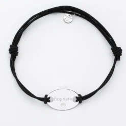 Best HappyBulle Bracelet homme personnalisé cordon doublé médaille gravée argent ovale 25x16 mm Argent rhodié 925