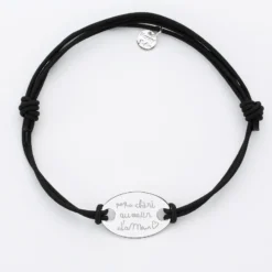 Best HappyBulle Bracelet homme personnalisé cordon doublé médaille gravée argent ovale 25x16 mm Argent rhodié 925