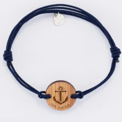 New HappyBulle Bracelet homme personnalisé cordon double médaille gravée ronde 2 trous 21 mm - Edition spéciale Marin Bois