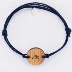 New HappyBulle Bracelet homme personnalisé cordon double médaille gravée ronde 2 trous 21 mm - Edition spéciale Marin Bois