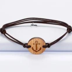 New HappyBulle Bracelet homme personnalisé cordon double médaille gravée ronde 2 trous 21 mm - Edition spéciale Marin Bois