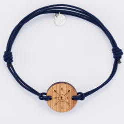 New HappyBulle Bracelet homme personnalisé cordon double médaille gravée ronde 2 trous 21 mm - Edition spéciale Marin Bois