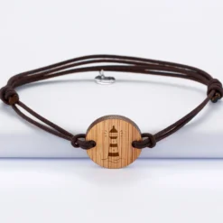 New HappyBulle Bracelet homme personnalisé cordon double médaille gravée ronde 2 trous 21 mm - Edition spéciale Marin Bois