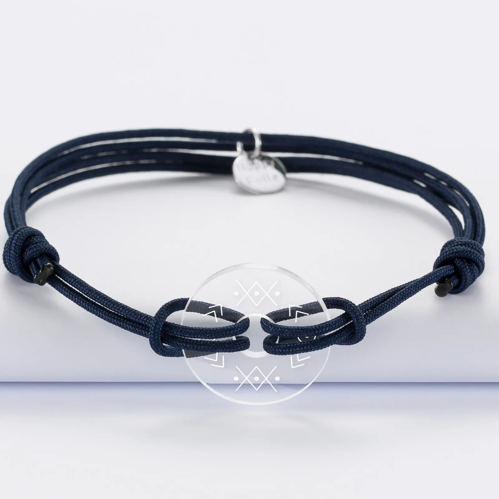 HappyBulle Bracelet homme personnalisé cordon double médaille gravée cible 21 mm Acrylique