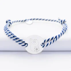 HappyBulle Bracelet homme personnalisé cordon marin tressé médaille gravée argent 2 trous 20 mm - x Barbapapa Argent rhodié 925