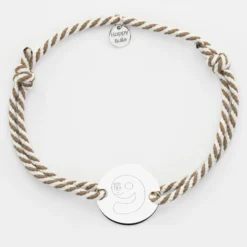 HappyBulle Bracelet homme personnalisé cordon marin tressé médaille gravée argent 2 trous 20 mm - x Barbapapa Argent rhodié 925