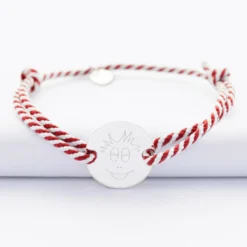 HappyBulle Bracelet homme personnalisé cordon marin tressé médaille gravée argent 2 trous 20 mm - x Barbapapa Argent rhodié 925