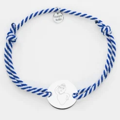 HappyBulle Bracelet homme personnalisé cordon marin tressé médaille gravée argent 2 trous 20 mm - x Barbapapa Argent rhodié 925