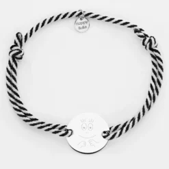 HappyBulle Bracelet homme personnalisé cordon marin tressé médaille gravée argent 2 trous 20 mm - x Barbapapa Argent rhodié 925