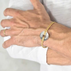 Online HappyBulle Bracelet homme personnalisé cordon double médaille gravée argent cible 20 mm - Nos petits imparfaits