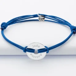Online HappyBulle Bracelet homme personnalisé cordon double médaille gravée argent cible 20 mm - Nos petits imparfaits