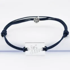 HappyBulle Bracelet homme personnalisé cordon doublé médaille gravée argent rectangle 23x16 mm - Nos petits imparfaits