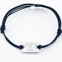 HappyBulle Bracelet homme personnalisé cordon doublé médaille gravée argent rectangle 23x16 mm - Nos petits imparfaits