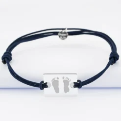 HappyBulle Bracelet homme personnalisé cordon doublé médaille gravée argent rectangle 23x16 mm - Nos petits imparfaits