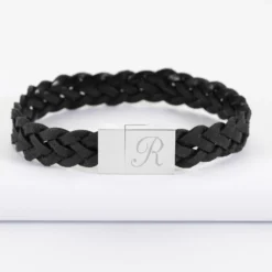 Discount HappyBulle Bracelet homme personnalisé cuir tressé fermoir gravé acier 15x15 mm - Nos petits imparfaits