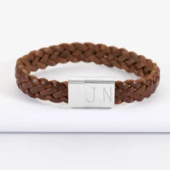 Discount HappyBulle Bracelet homme personnalisé cuir tressé fermoir gravé acier 15x15 mm - Nos petits imparfaits