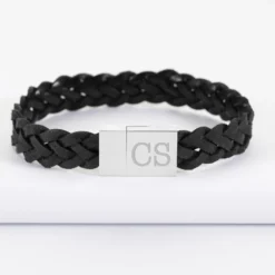 Discount HappyBulle Bracelet homme personnalisé cuir tressé fermoir gravé acier 15x15 mm - Nos petits imparfaits