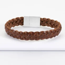 Discount HappyBulle Bracelet homme personnalisé cuir tressé fermoir gravé acier 15x15 mm - Nos petits imparfaits