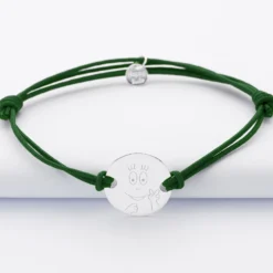Clearance HappyBulle Bracelet homme personnalisé cordon doublé médaille gravée argent 2 trous 20 mm - x Barbapapa Argent rhodié 925