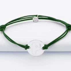 Clearance HappyBulle Bracelet homme personnalisé cordon doublé médaille gravée argent 2 trous 20 mm - x Barbapapa Argent rhodié 925