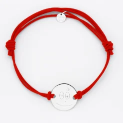 Clearance HappyBulle Bracelet homme personnalisé cordon doublé médaille gravée argent 2 trous 20 mm - x Barbapapa Argent rhodié 925