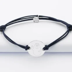 Clearance HappyBulle Bracelet homme personnalisé cordon doublé médaille gravée argent 2 trous 20 mm - x Barbapapa Argent rhodié 925